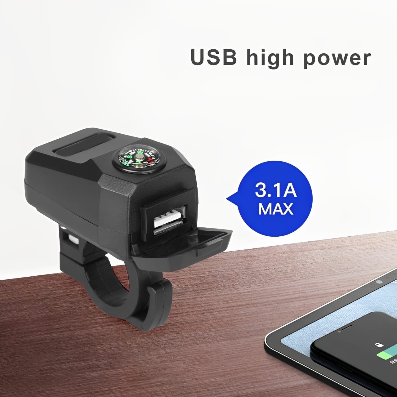 Motorcycle USB Charger with Compass – Fast Charging, Waterproof, 36-105V – Universal for Motorcycles & E-Bikes - Image 3