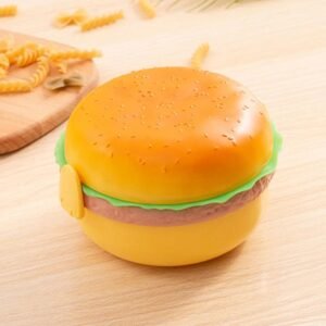 Lunch Box For Kids Burger Hamburger Shaped Multi Layer 6x3.5 Inches Multicolor Portable Food Container