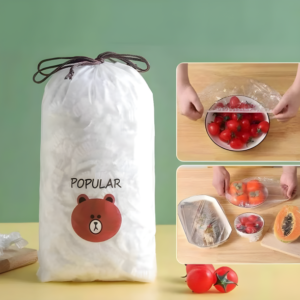 100 PCS Disposable Food Cover Plastic Bags – Transparent Fresh Food Storage & Wrap Bags