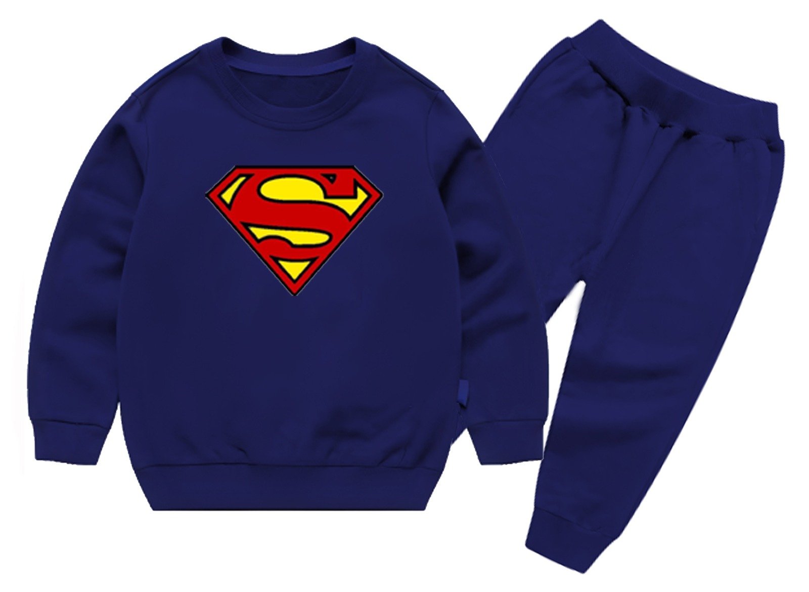 Superman Printed Sweatshirt & Pajama Trouser Tracksuit for Kids | Winter Warm Fleece Clothing Set Outfit for Boys & Girls - Image 4