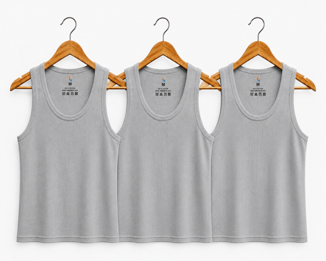 Pack of 3 Cotton Ribbed Vests Set (White, Grey, Black) – BRTWBG20001 - Image 3