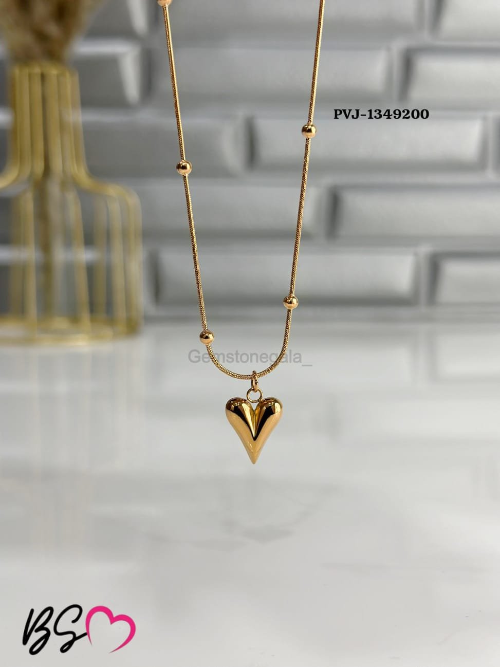 Ball Chain Heart Korean Pendant – Elegant Golden Necklace - Sku pVj-200 - Image 2