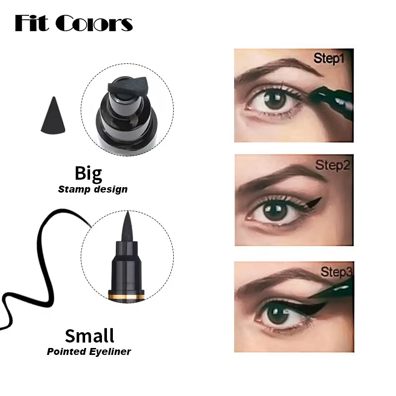 2 in 1 Winged Stamp Liquid Eyeliner Pencil Waterproof Fast Dry Lasting Black Eye Liner Pen | 2 in 1 Fit Colors Eyeliner For Girls | Eyeliner Pen - Image 2