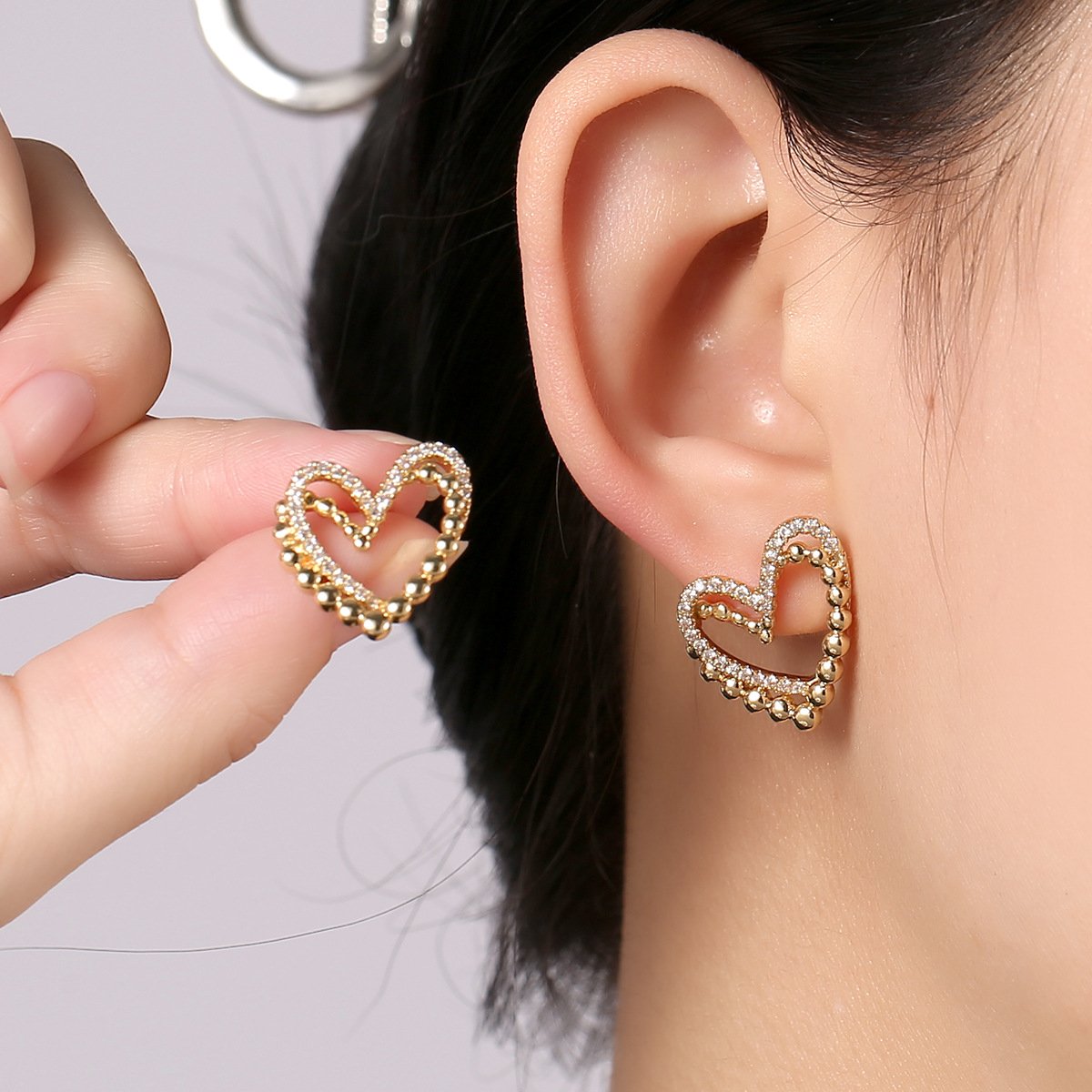 ZJE-164 Heart Shape Double Korean Earrings – Elegant Fashion Jewellery, Stylish Accessory for Women - Image 2