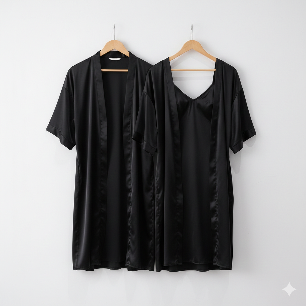 Premium Satin Silk Couple Gown Set (3 Pcs) – Elegant Matching Nightwear for Men & Women | Free Size | SKU: DC-C006 - Image 5