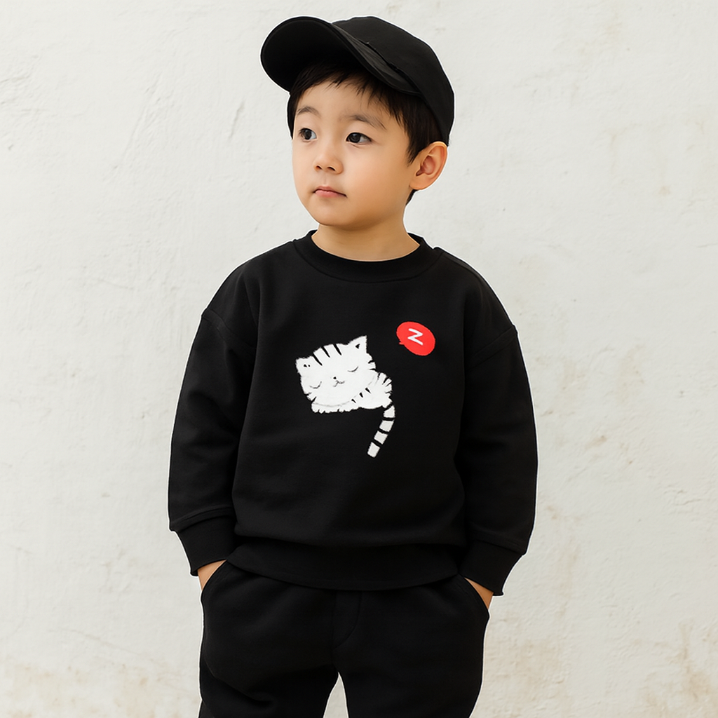Black Cat Printed Kids Tracksuit | Winter Fleece Sweatshirt & Trouser Set for Boys & Girls – Warm, Cozy & Stylish Outfit FOR BABY AND KIDS - Image 4