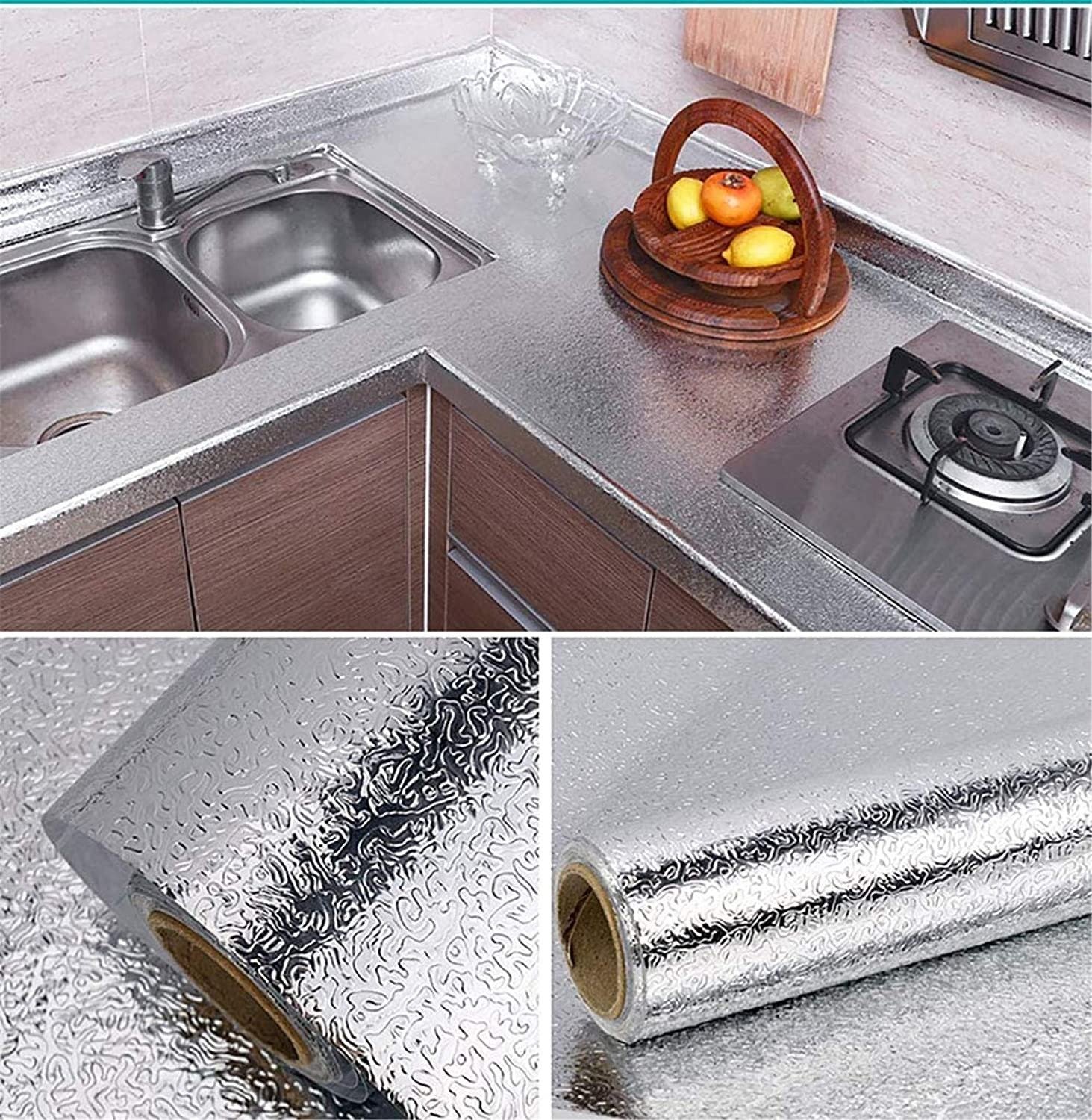 Silver Foil Kitchen Waterproof & Oil Proof Self-Adhesive Sticker Roll – Aluminum Heat Resistant Wallpaper for Stove, Cabinets & Walls (60×200cm) - Image 2