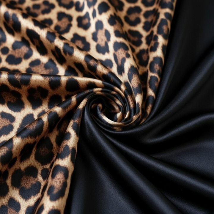Couple Leopard Print & Black Satin Sleepwear Set – 4 Pcs Robe & Nightdress Set (DC-1021) - Image 4