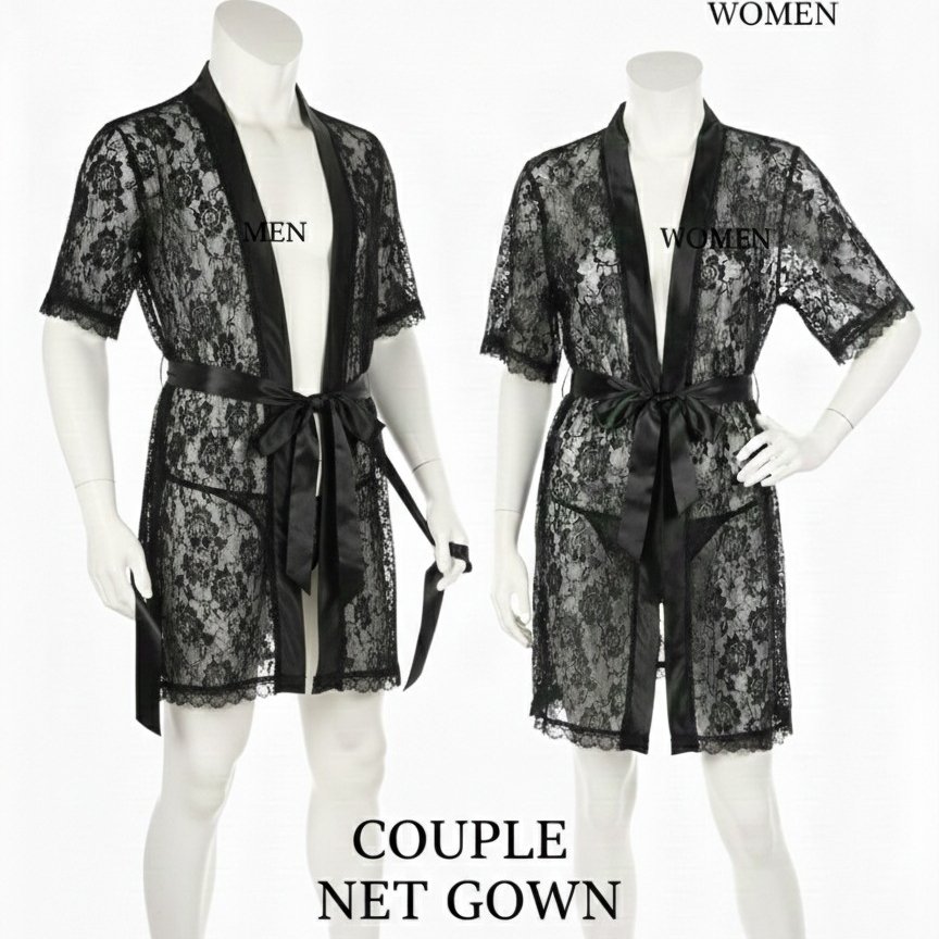 Couple Matching Romantic Robe / Gown Set – Sensual Net Nightwear for Men & Women (Pack of 2) | SKU: DC-C004 - Image 4