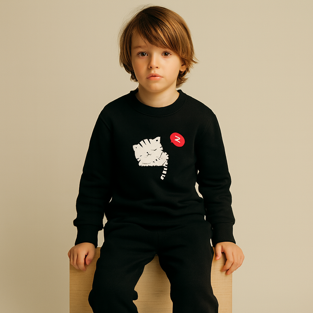 Black Cat Printed Kids Tracksuit | Winter Fleece Sweatshirt & Trouser Set for Boys & Girls – Warm, Cozy & Stylish Outfit FOR BABY AND KIDS - Image 3