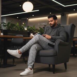 GYM KING Men’s Jogger Trousers | Premium French Terry Fabric | Stylish Grey Melange Slim-Fit Sweatpants for Gym, Sports & Casual Wear