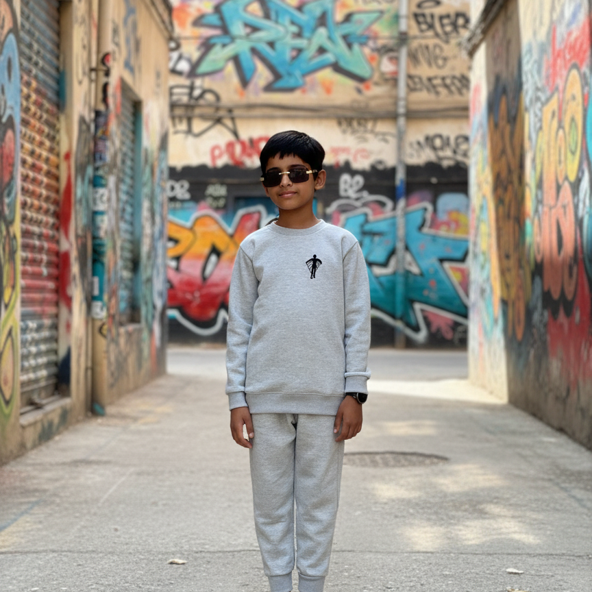 Boys Grey Tech Crew Neck Sweater – Soft Cotton Blend Sweatshirt | Casual Warm Long Sleeve Top for Fall & Winter FOR BABY AND KIDS