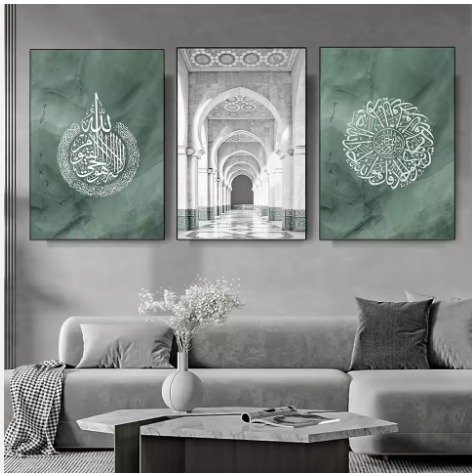 Decoration home decoration item 3 pcs iSLAMIC fRAME board wall decor photo on wall PHOTO TILE canvas art decor for home easy set up with both side tape
