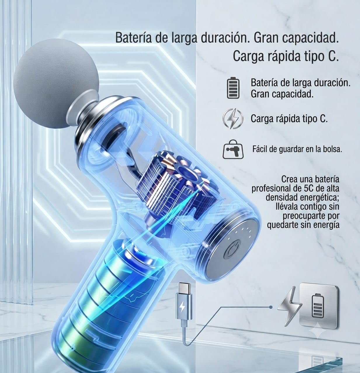 4-in-1 Rechargeable Massage Gun – Multi-Functional Deep Tissue Body Massager with 4 Massage Heads, Type-C Charging & Long Battery Life - Image 2