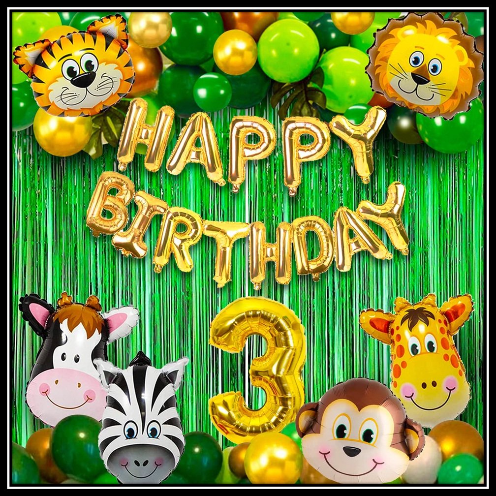 Jungle Theme Birthday Party Decoration Set 50 Pcs for Kids Boys & Girls – Animal Safari Birthday Balloon Combo with Happy Birthday Banner, Foil Curtains & Number Balloon - Image 3