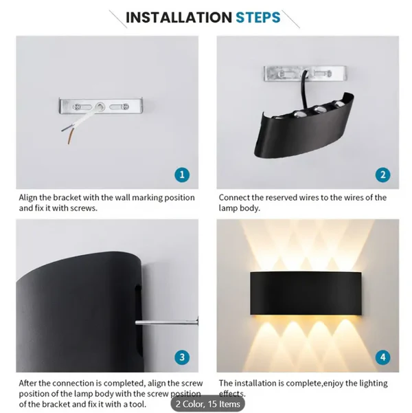 Outdoor Waterproof Up Down 3+3 LED Wall Light With Black Aluminum Body, Warm White 3000K, IP65 Waterproof Design And 6W LED Chip - Image 2