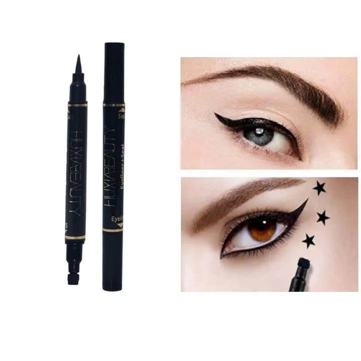 2-in-1 Waterproof Eyeliner & Stamp Liner Pen – Dual-Sided Matte Black Liquid Eyeliner with Precise Felt Tip and Winged Design Seal - Image 3