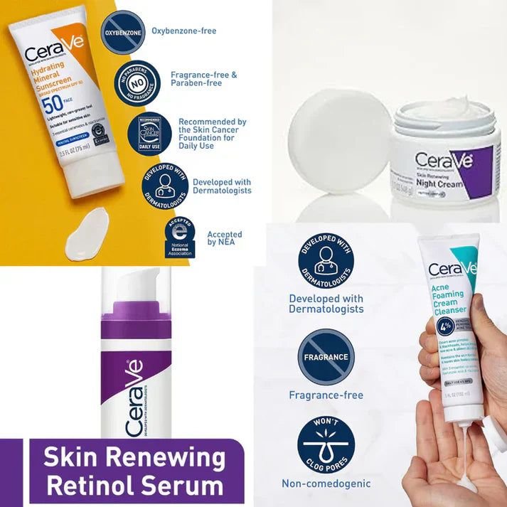 CeraVe 4 in 1 Skincare Kit Night Cream, Sunblock, Cleanser & Serum for Radiant Skin - Image 4