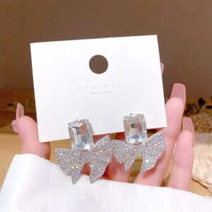 ZJE-165 Sparkling Bow Shape Zircon Korean Earrings – Elegant Fashion Jewellery, Stylish Accessory for Women