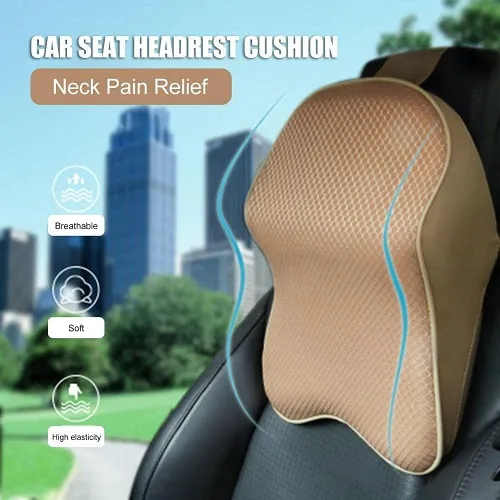 Universal Car Neck Seat Pillow – Soft Memory Foam Headrest (Beige & Black) - Image 3