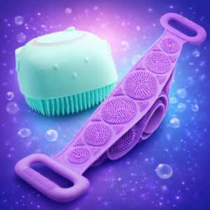 2-in-1 Silicone Bath Brush & Back Scrubber Combo Deal | Body Massage Bath Brush + Silicone Back Scrubber Belt