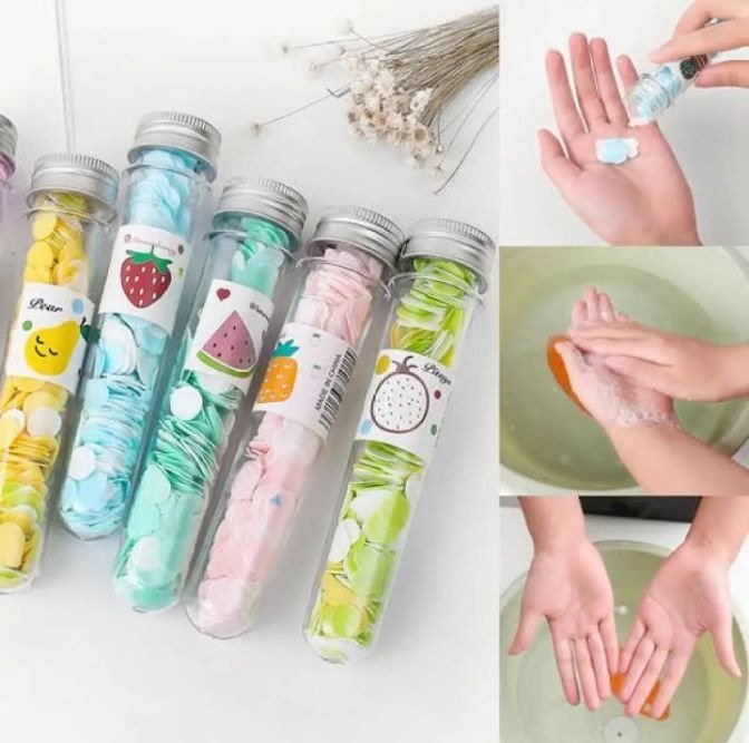 Portable Mini Paper Soap Sheets in Test Tube Bottle – Travel-Friendly Disposable Handwash Sheets for Kids & Adults | Pocket Soap Flakes for School, Office, Outdoor, Camping & Travel - Image 3