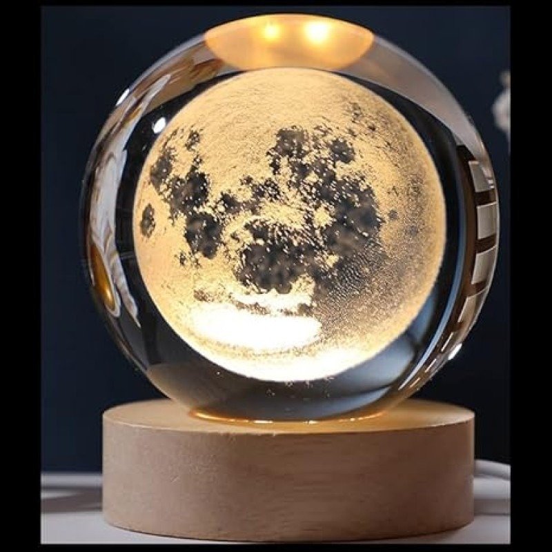1 Pc USB LED Galaxy Crystal Ball Lamp | 3D Planet Moon Night Light | Bedroom & Party Home Decor | Kids Birthday Gift (Moon Shape Only)