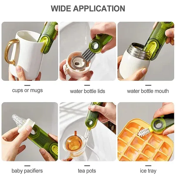 3-in-1 Silicone Cup Brush Set | U-Shaped Bottle Cleaner with Steel Balls & Straw Lid Scrubber | Multi-Functional Kitchen Cleaning Tool (Random Color) - Image 2