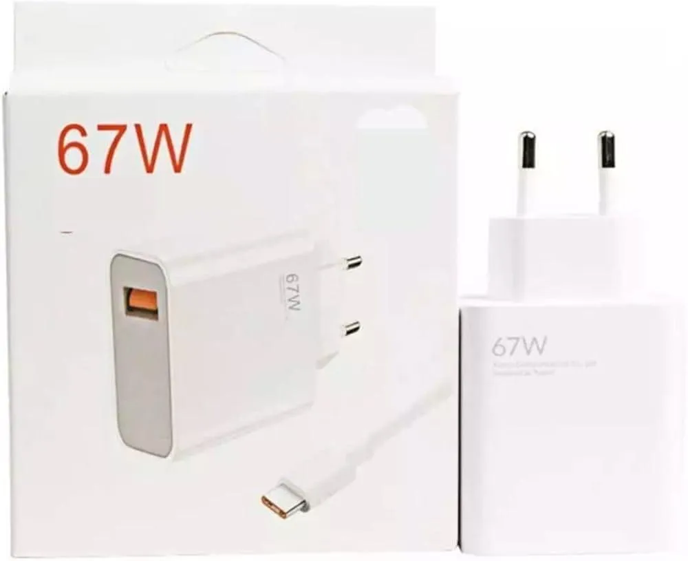 Xiaomi 67W Mini Fast Charging Power Adapter with Type-A Port & Charging Cable | Compact 67W Wall Charger for Smartphones & Devices