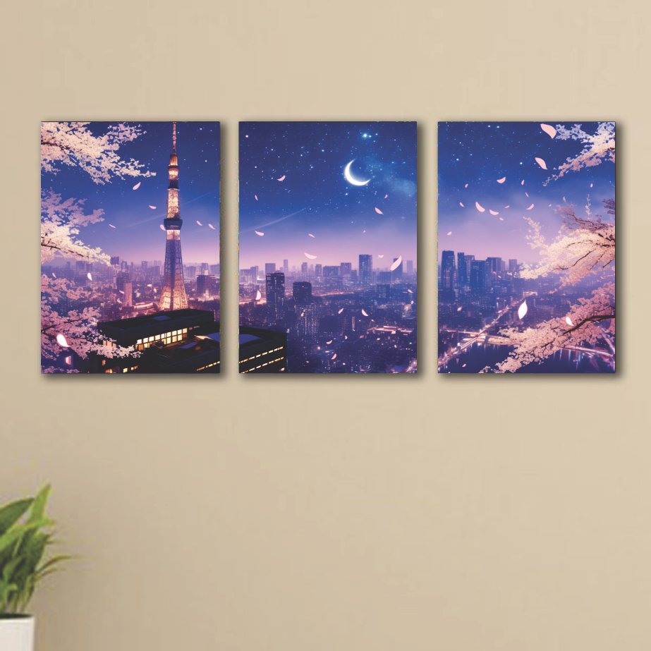 3pcs Blue City sticky phototile wall frames Wooden Material for home decor 8x11inches