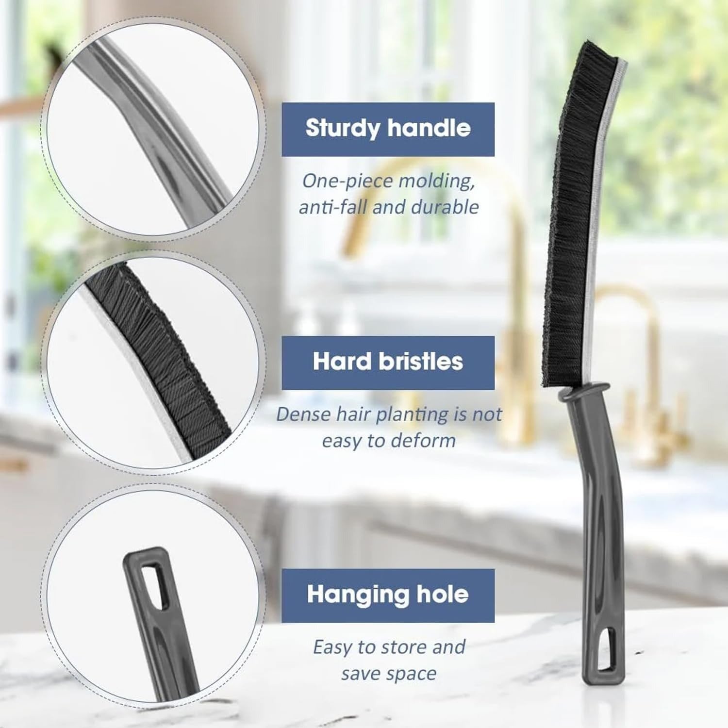 Set of 2 Gap Cleaning Brushes – Hard Bristle Crevice and Grout Cleaning Brush for Bathroom, Kitchen, Tile, and Dead Angles – Durable Narrow Cleaning Tool (9 Inch Lengh 0.75 Inch Width) - Image 2
