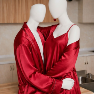 Premium Satin Silk Couple Gown Set (3 Pcs) – Elegant Matching Nightwear for Men & Women | Free Size | SKU: DC-C006