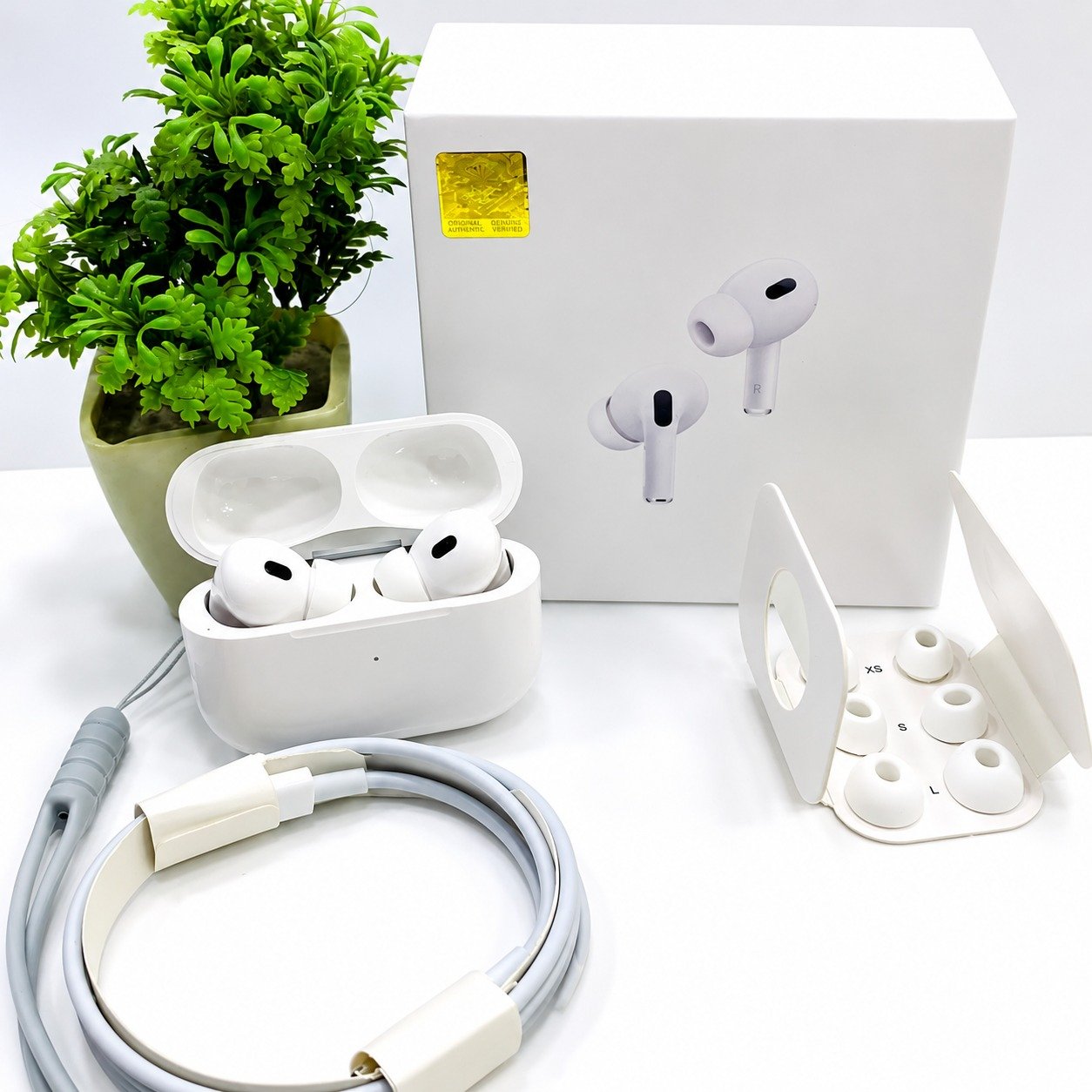 Original White Pro 2 Box Pack Wireless Earbuds with All Accessories – White - Image 3