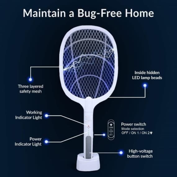 Rechargeable Mosquito Racket With Stand – Electric Insect Killer Bat For Indoor And Outdoor Use (Random Color) - Image 5
