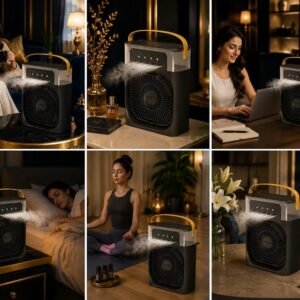 18-Inch Portable Mini Air Cooler Fan with Water Spray, USB Powered, 3-Speed Cooling & LED Light