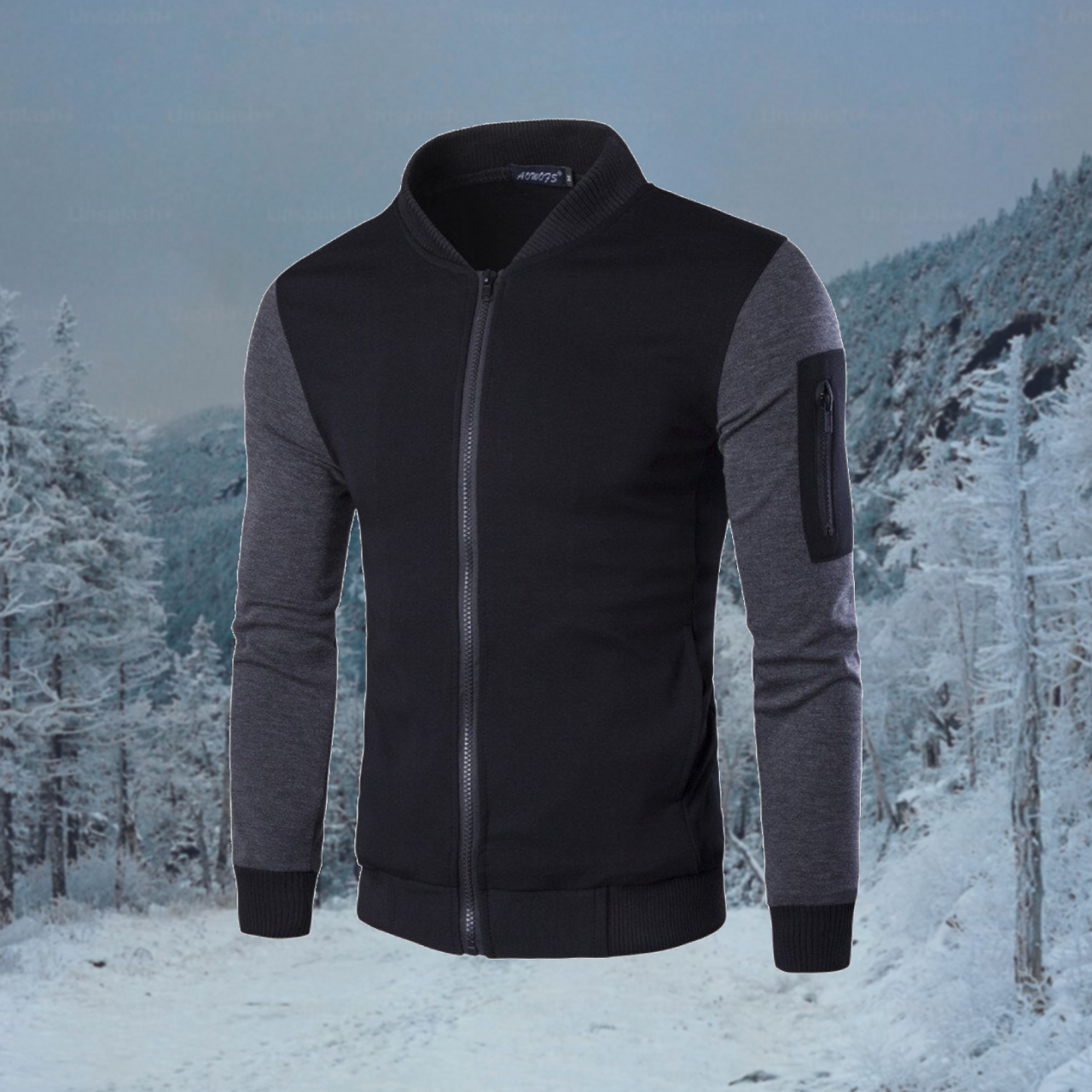 Stylish Charcoal & Black Winter Zipper Jacket For Men | Premium Fleece Full Sleeve Casual Jacket - Image 2