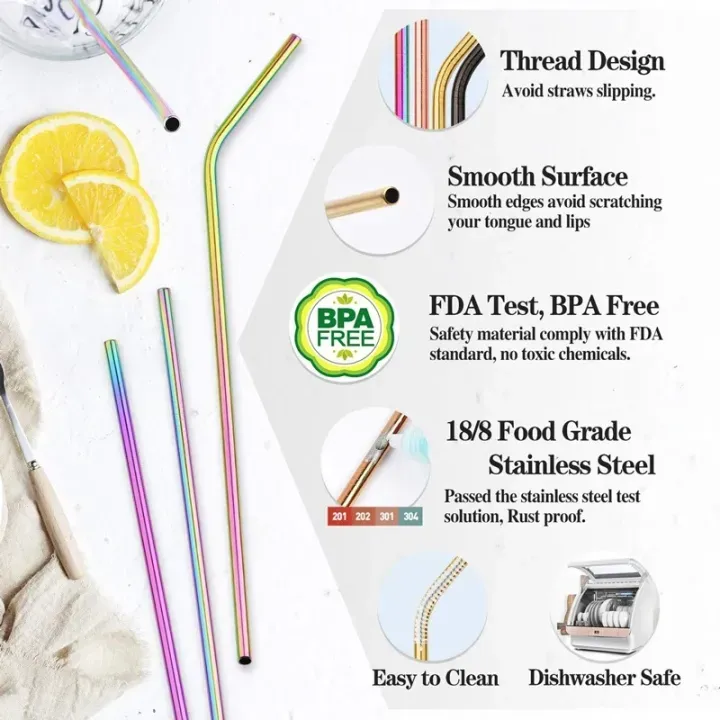 Set of 6 Colorful Reusable Metal Straws – Stainless Steel Drinking Straws with Eco-Friendly Design for Home, Travel & Parties - Image 3