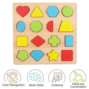Colorful Geometric Shapes Wooden Cognitive Board Puzzle – Educational Learning Toy for Kids (1–3 Years, Safe & Durable)
