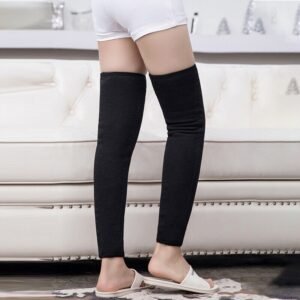 Unisex Wool Knee Length Leg Warmers – Plain Black, Comfortable & Stylish Winter Wear, Easy to Wear - Without Belt (1 Pair)