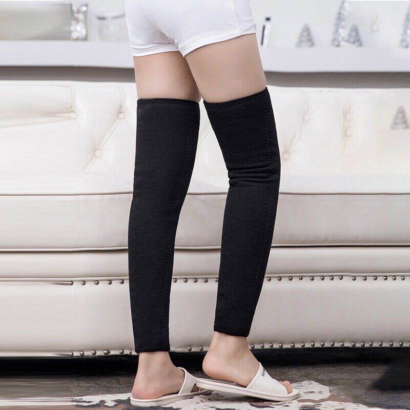 Unisex Wool Knee Length Leg Warmers – Plain Black, Comfortable & Stylish Winter Wear, Easy to Wear - Without Belt (1 Pair)