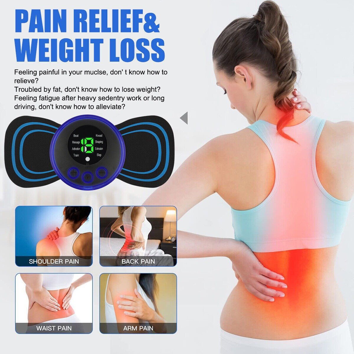 Portable EMS Mini Electric Massager Patch – Muscle Pain Relief for Neck, Back, Arms & Full Body - Image 2