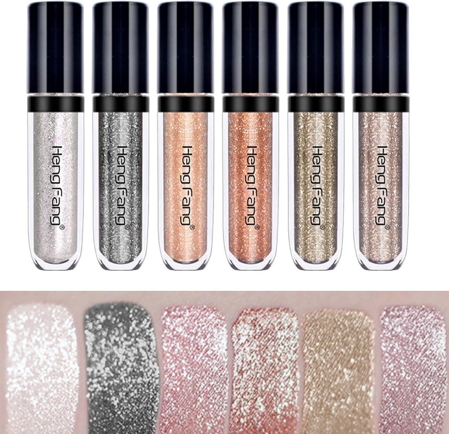 HENG FANG 6 Pcs Liquid Diamond Glitter Eyeshadows Set – Waterproof, Long-Lasting, Vibrant Colors with Lightweight Texture for Bold & Sparkling Eye Makeup - Image 3